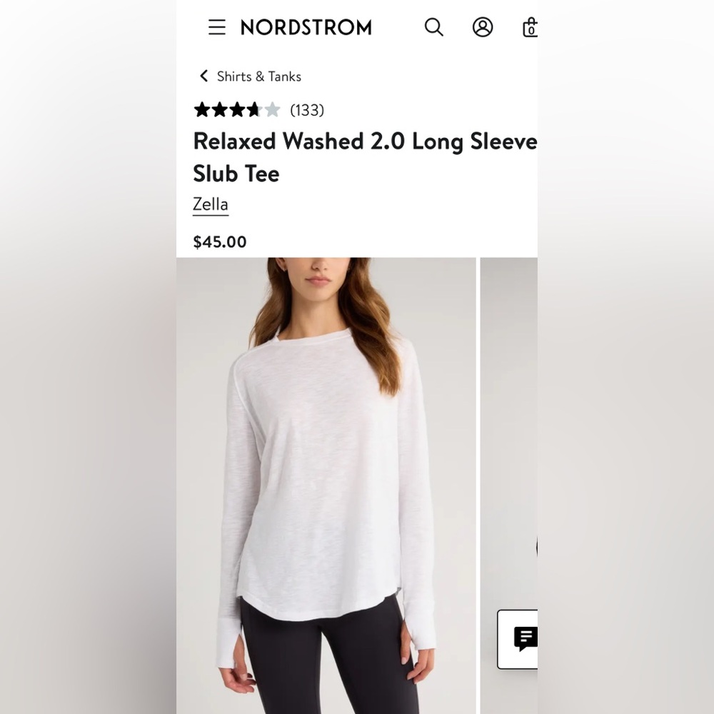 Zella - White Crew Neck long sleeve T-shirt with thumb hole cuffs. - Picture 9 of 9